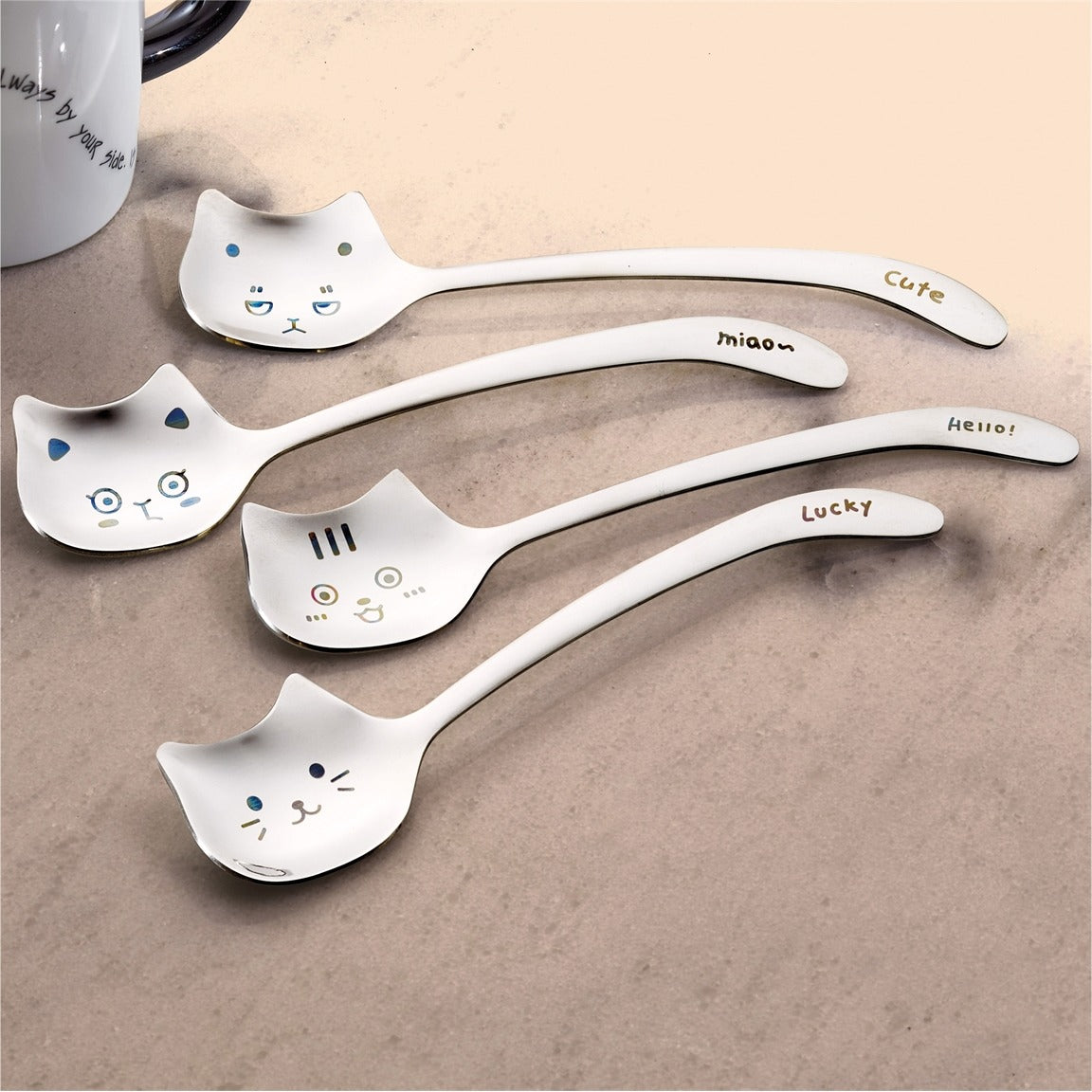 Funny Teaspoon Long Tail Cat Coffee Spoon 4PCS