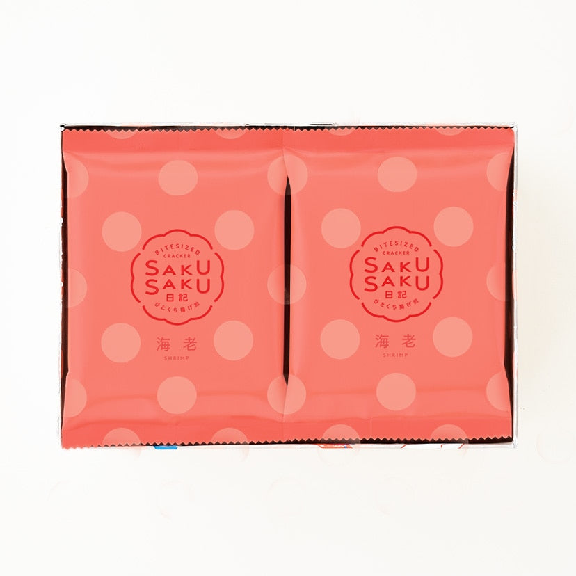 Sakusaku Nikki shrimp rice crackers package detail