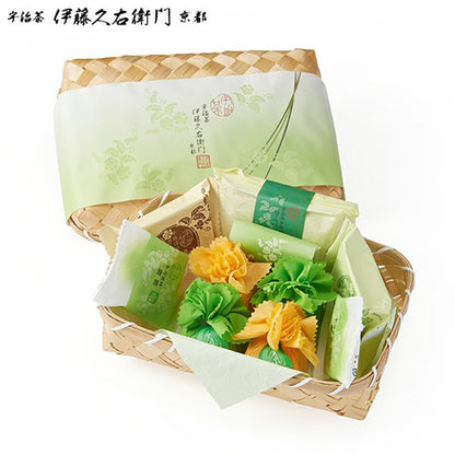 Ito Kyuemon Uji Matcha Traditional Japanese Snack Bamboo Basket Set Gift Box