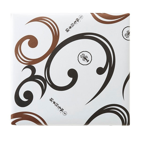 Yukari white gift box with calligraphic swirls and shrimp crest by Bankaku Sohonpo