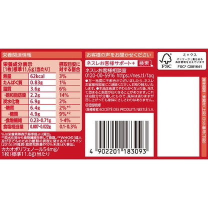 Nutrition information and barcode on Nestlé KitKat 11-piece packaging