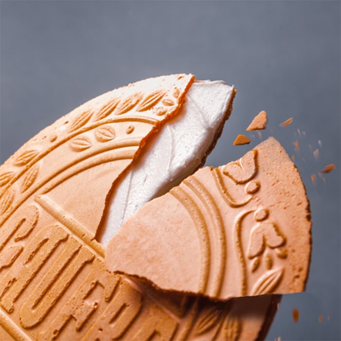 Ueno Fugetsudo Gaufres wafer with creamy filling close-up