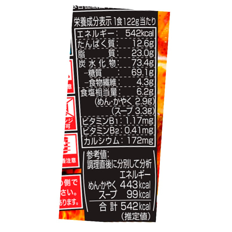 Nutrition facts panel - 542 kcal per serving
