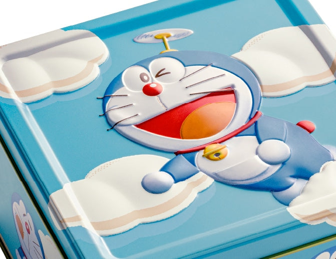 Special tin lid with embossed Doraemon design